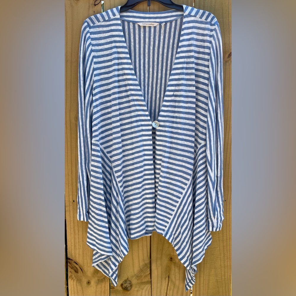 Soft Surroundings Blue and White Striped Linen Cardigan Size PL